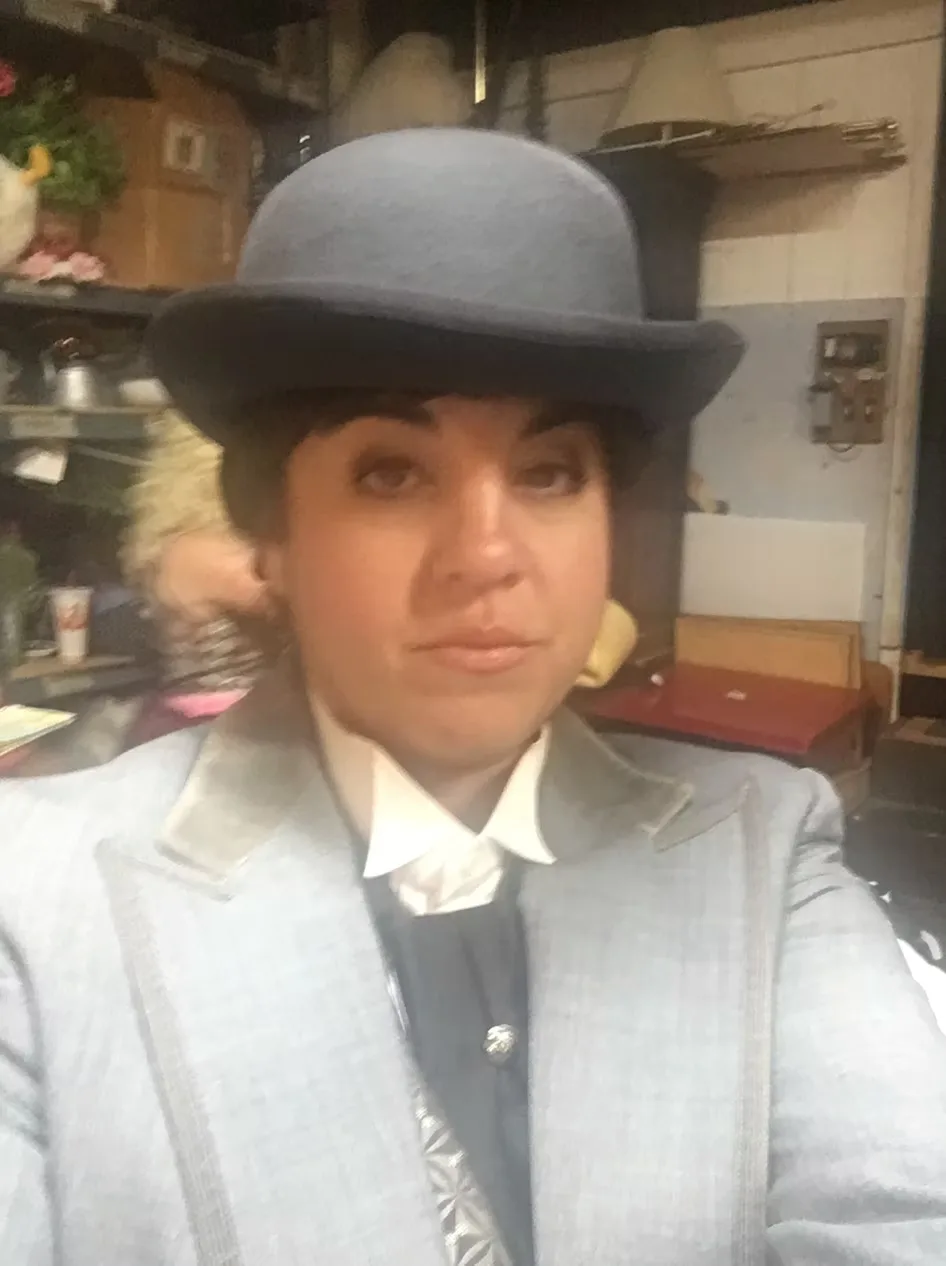 Erin Cross backstage in The Mystery of Edwin Drood